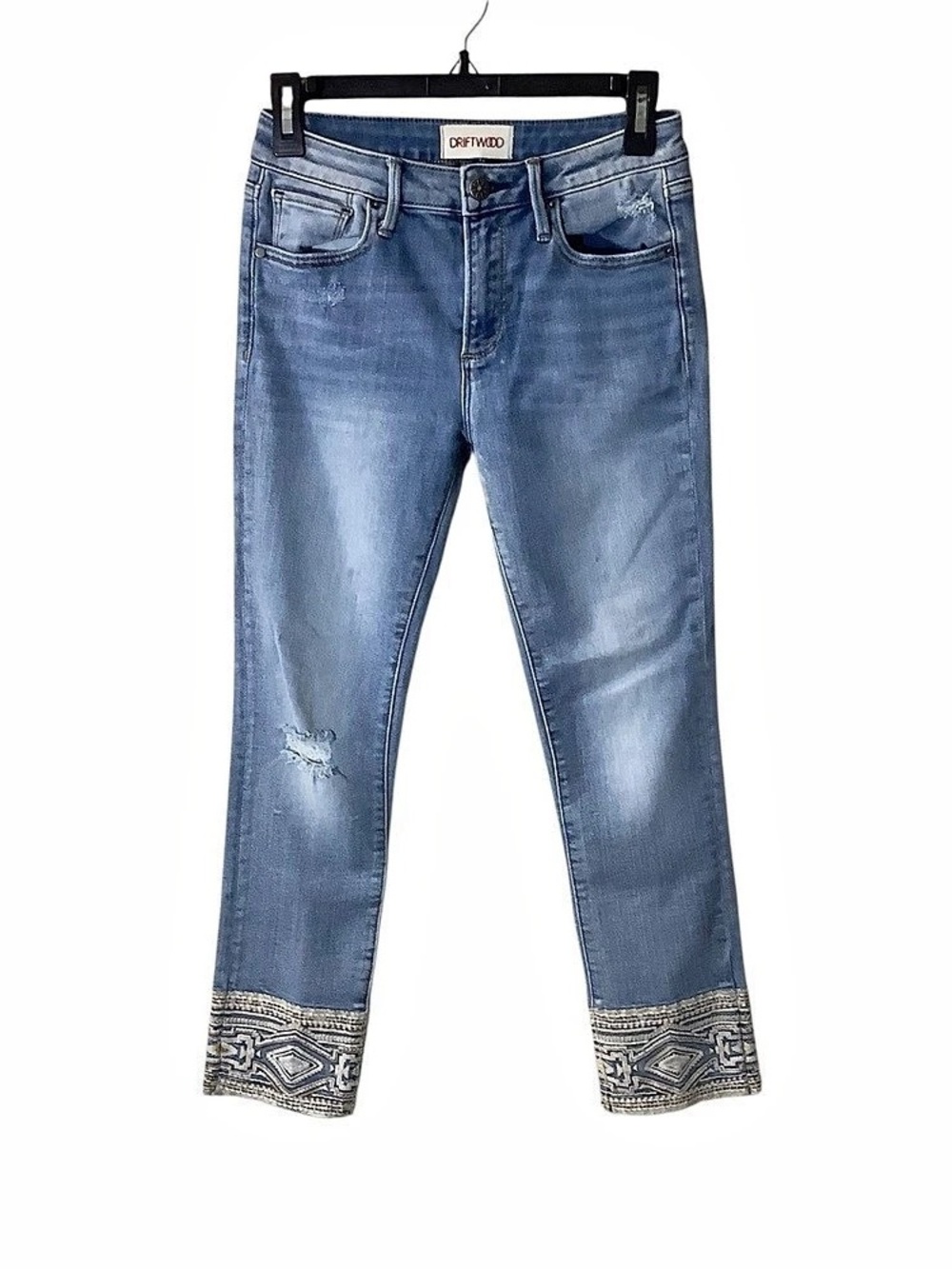 Driftwood Colette Embroidered Cuff Jeans Waist 25 Blue
